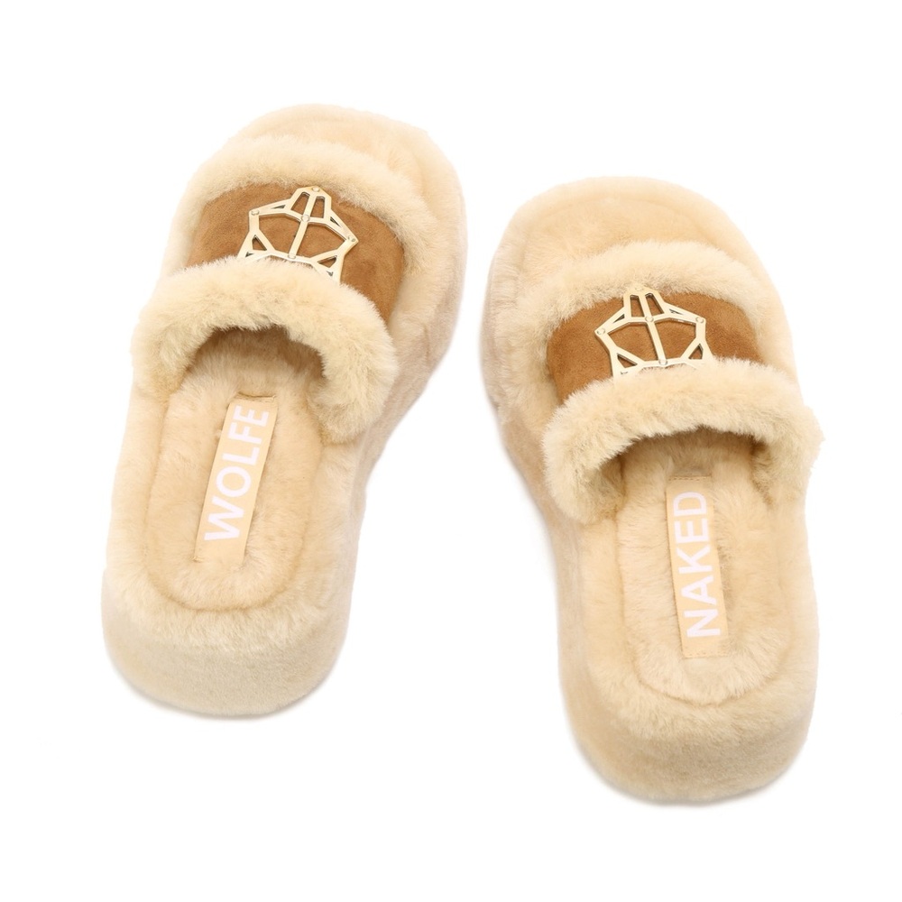Naked Wolfe Ivy Shearling Camel Slippers